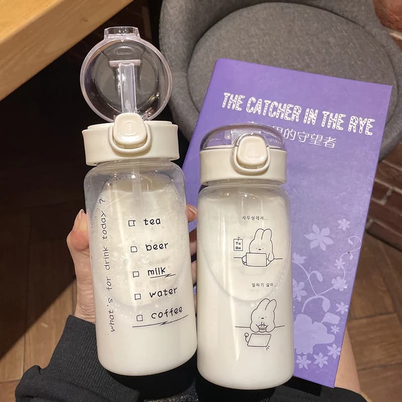 Cartoon Plastic Water Bottle with Straw