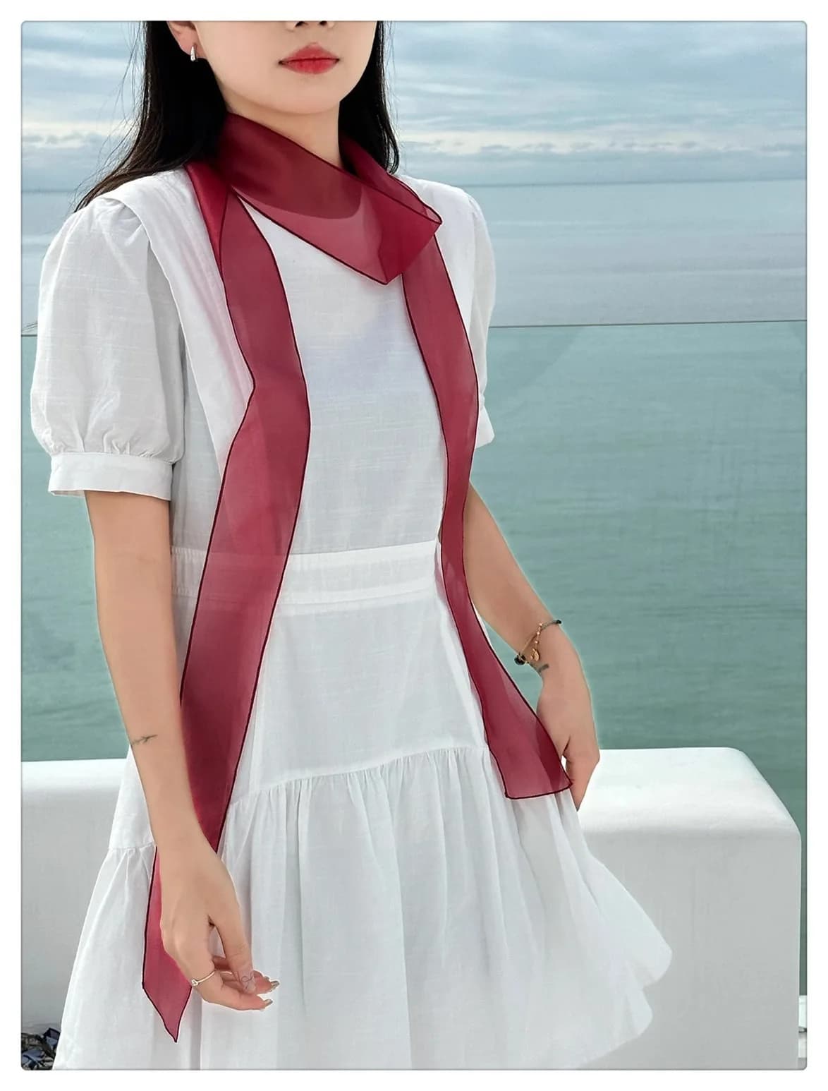 Pearlescent Satin Ribbon Scarf