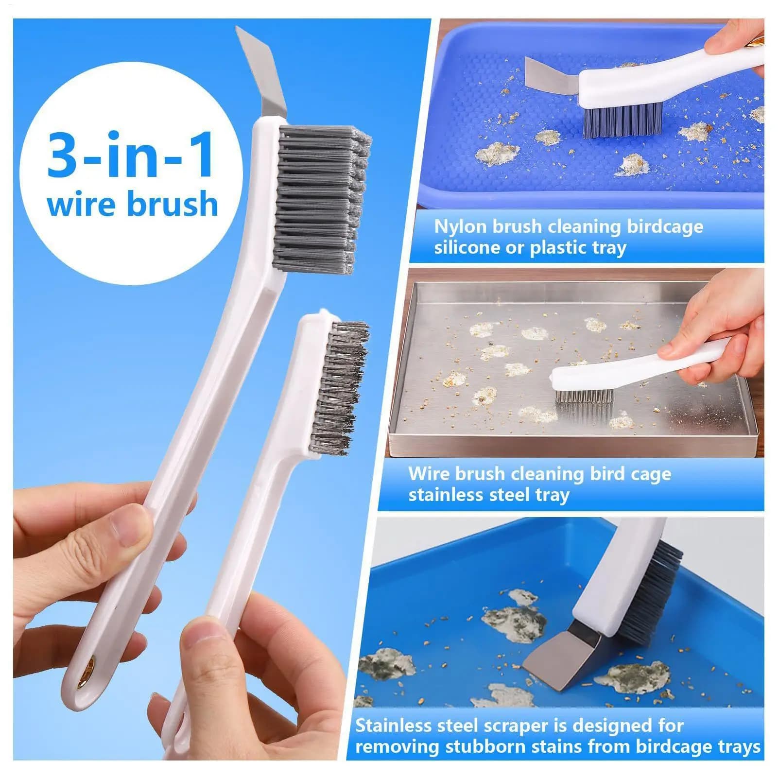 Bird Cage Cleaner Brush 4-Pack Long Handle