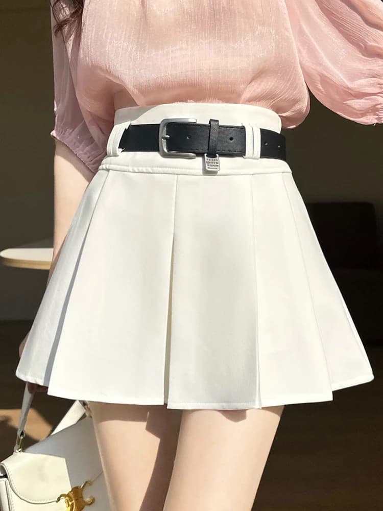 High-Waisted Pleated Skirt with Belt