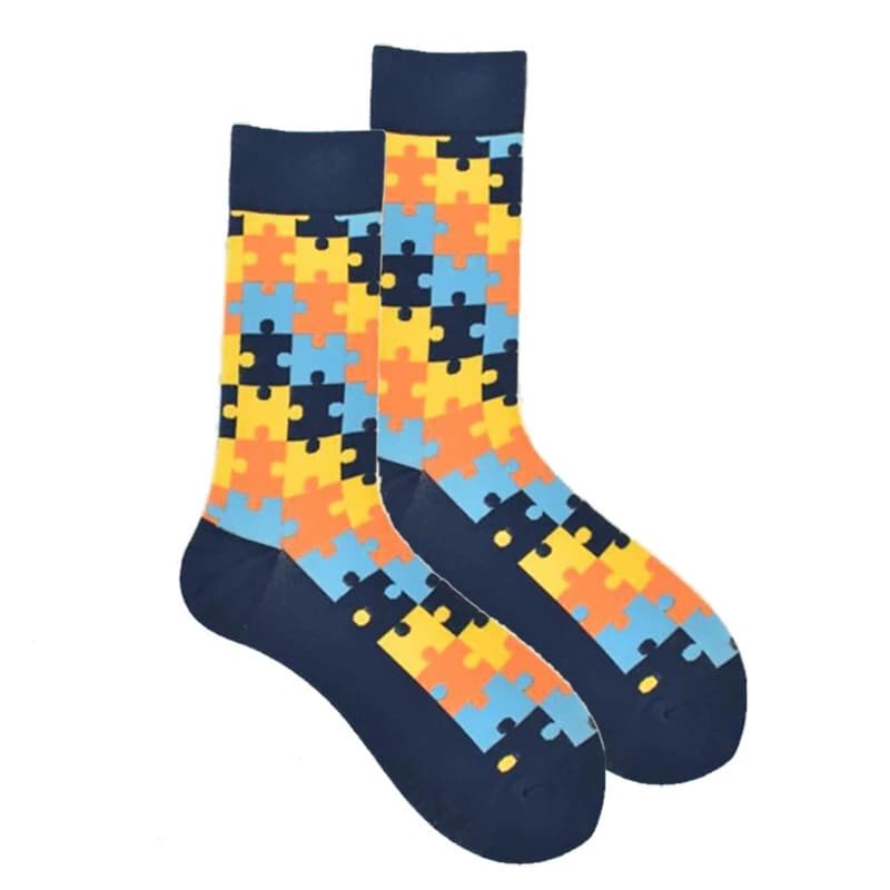 Puzzle Pattern Cotton Crew Socks