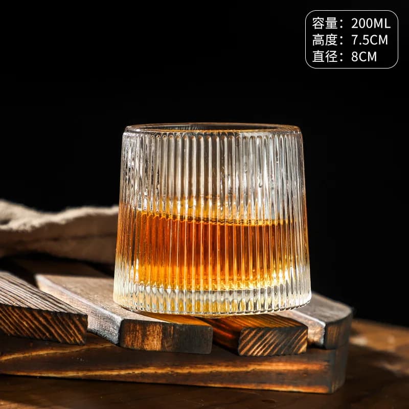 Rotatable Whiskey Glass with Wooden Base