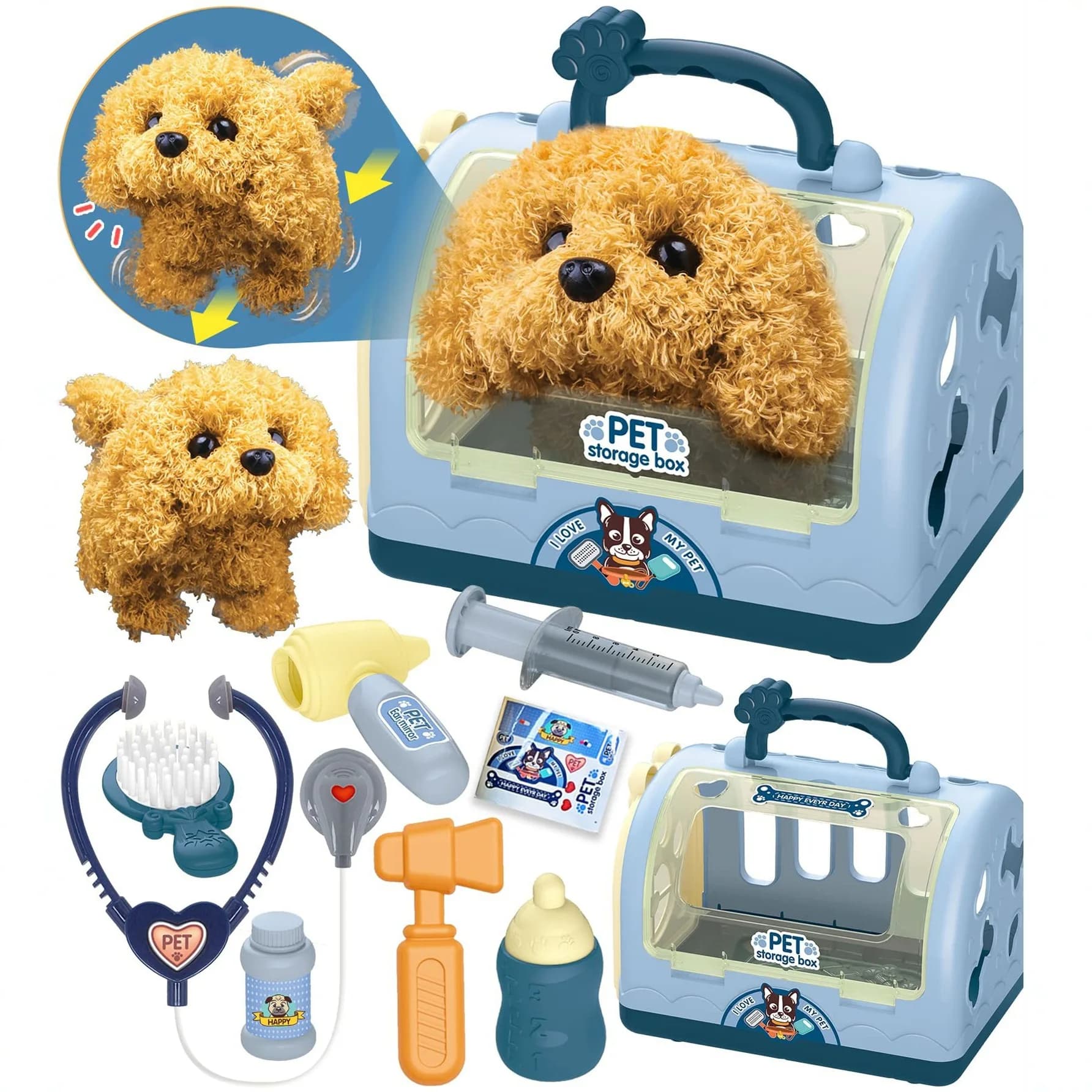 Soft Plush Puppy Pet Cage Playset