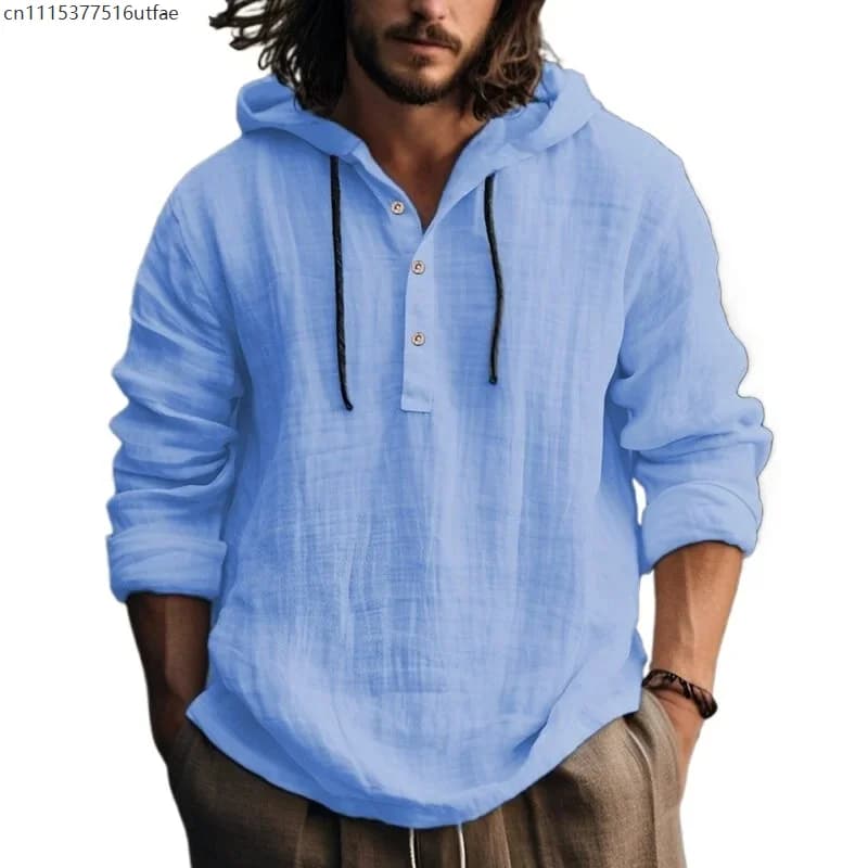 Men's Casual Linen Blend Hoodie Shirt
