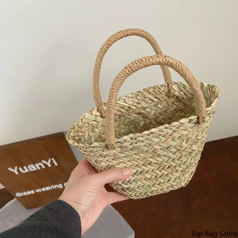 Women's Handwoven Handbag Summer Beach Bohemian Crochet Hollow Out Lightweight Small Top Handle