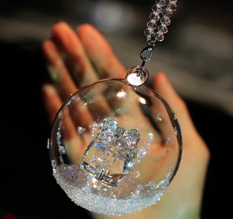 Crystal Glass Ball Ornament with Ribbon Hanger