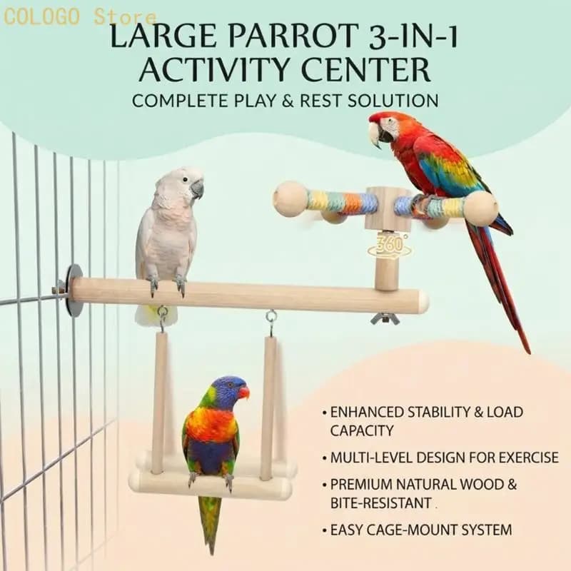3-in-1 Bird Cage Perch Swing with Rotating Top
