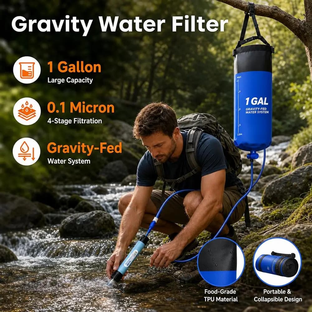 Gravity Water Filter Bag With Straw and Hose