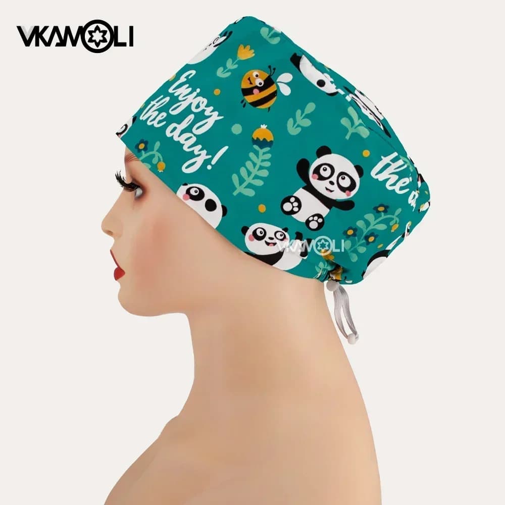Animal Print Scrub Hat with Adjustable Ties