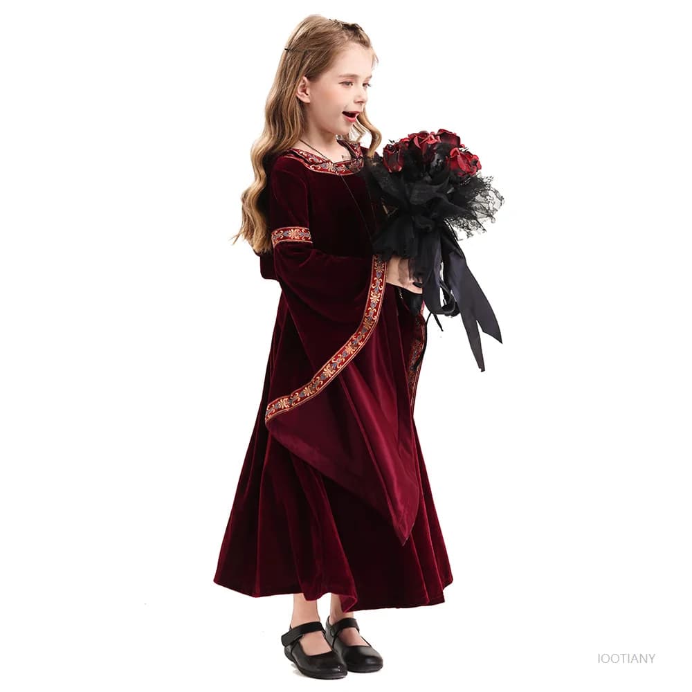 Halloween Costume Death Costume Children's Medieval Retro Gothic Vampire Hooded Witch Long Skirt Carnival Party Role Play Dress