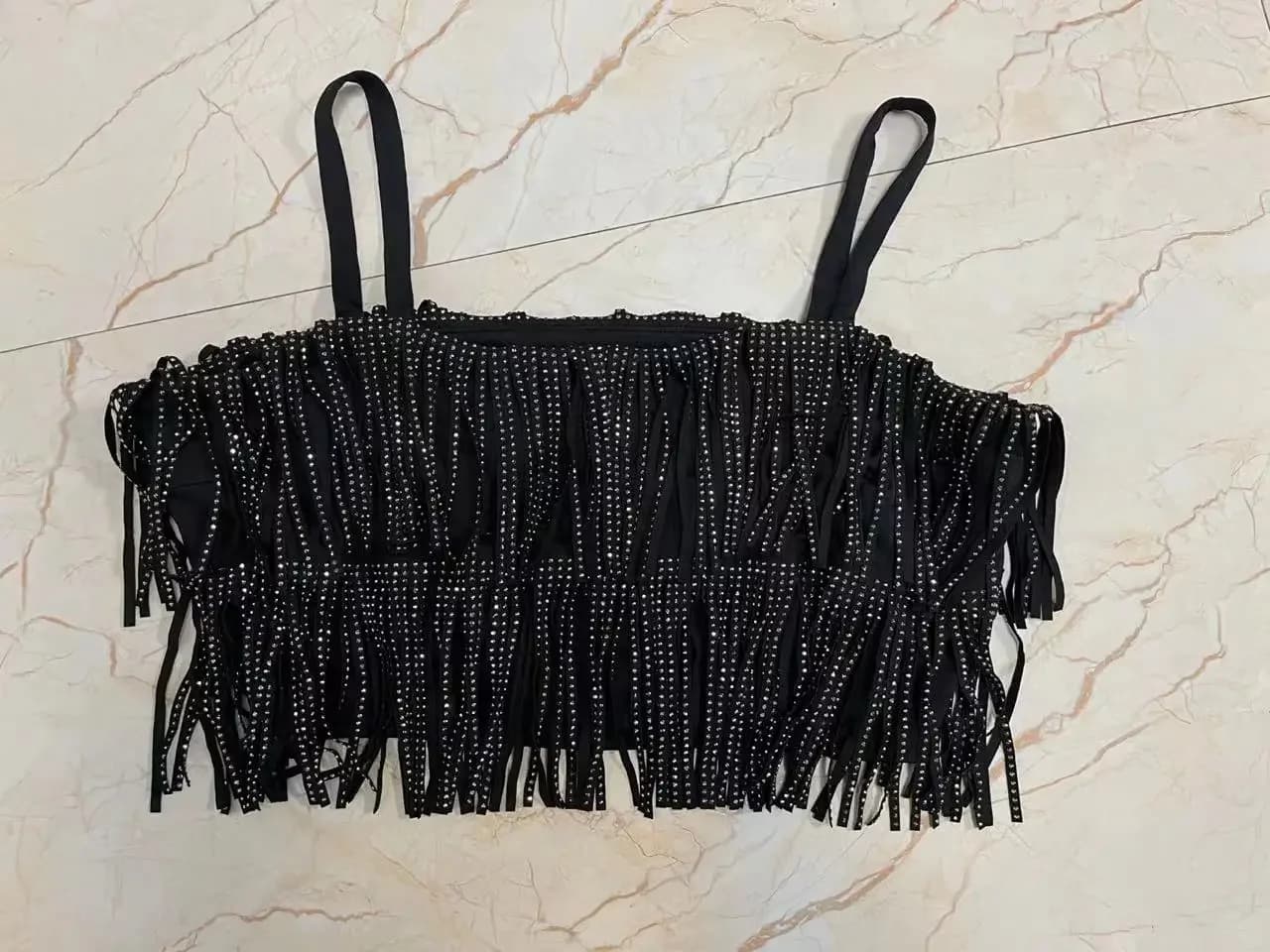 Women's High Waist A-Line Rhinestone Fringe Skirt