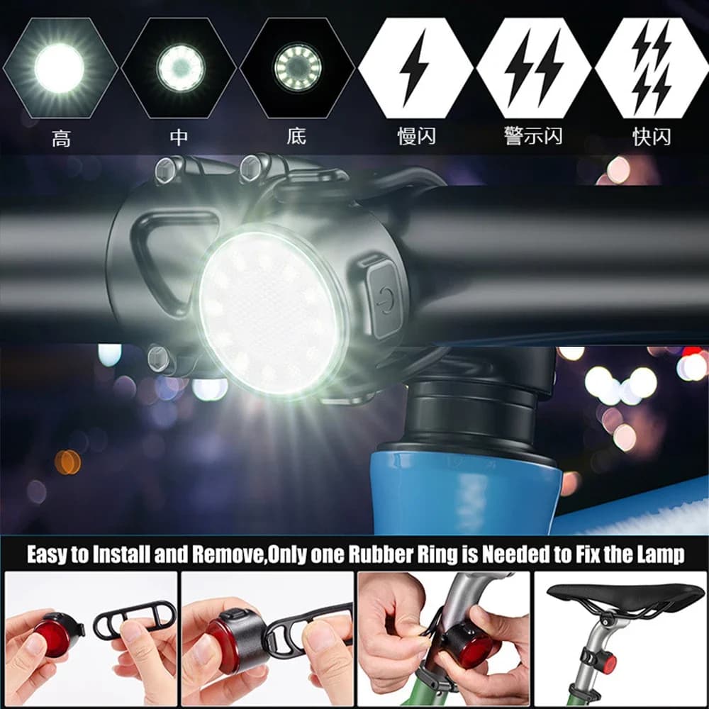 Bike Front Rear Light Set USB Rechargeable