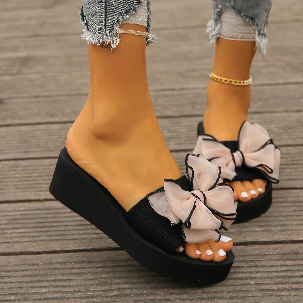 Women's Bow-Knot Wedge Heel Flip-Flops