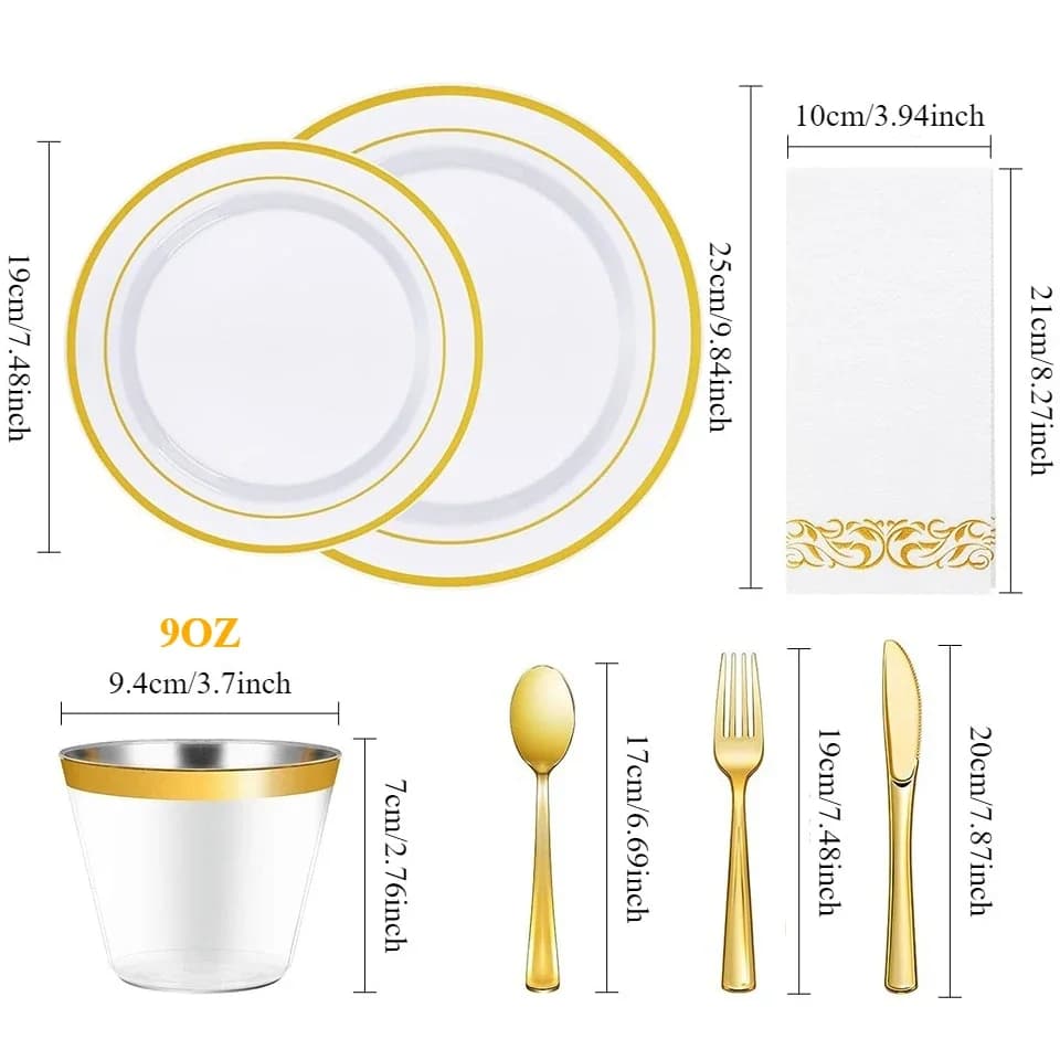 Gold Rim Disposable Dinnerware Set