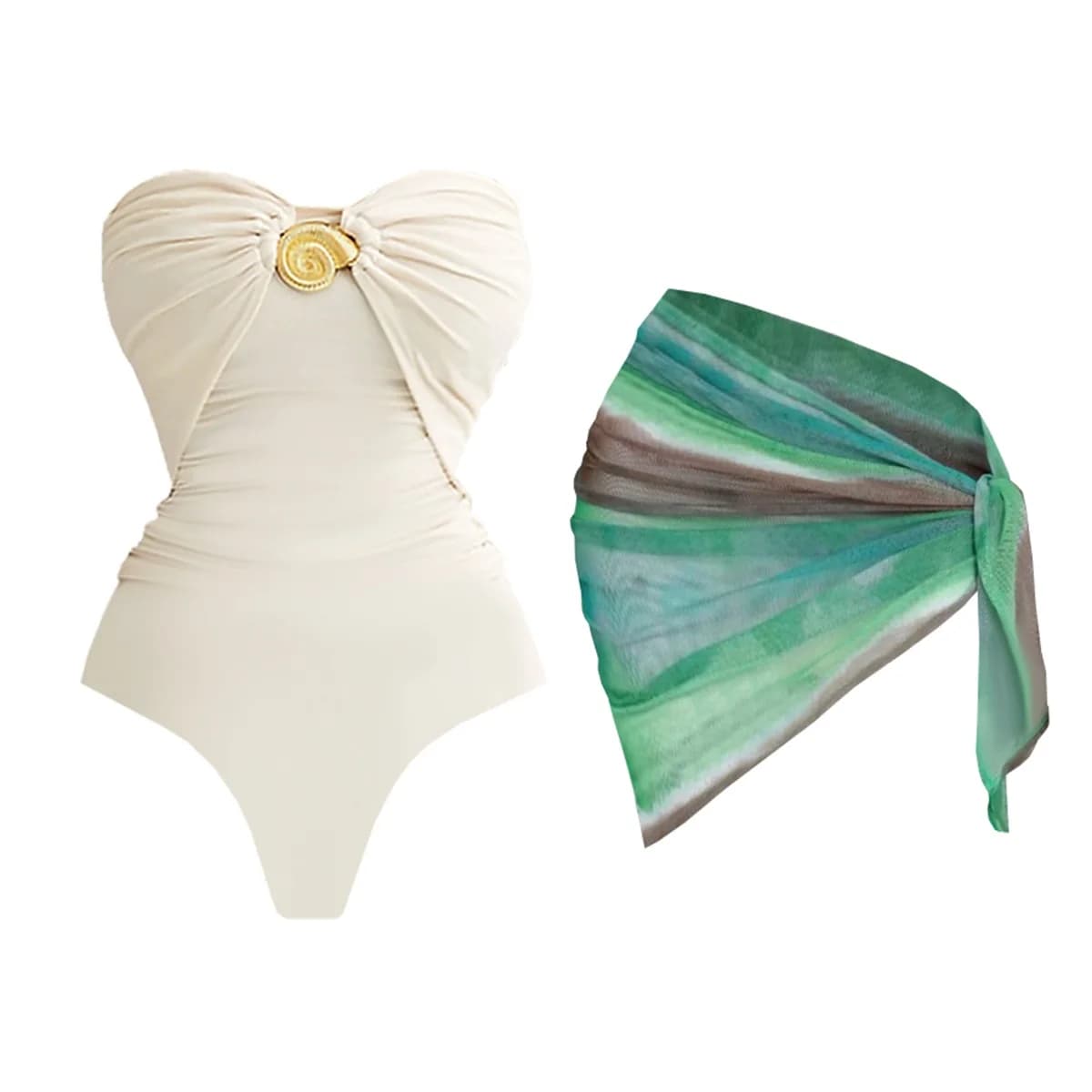 Hollow Shiny Shell Bikini With Cover Up