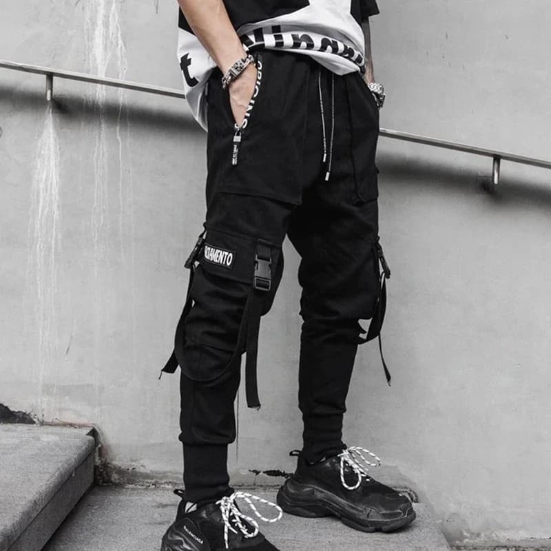 Men's Cargo Jogger Pants with Ribbons