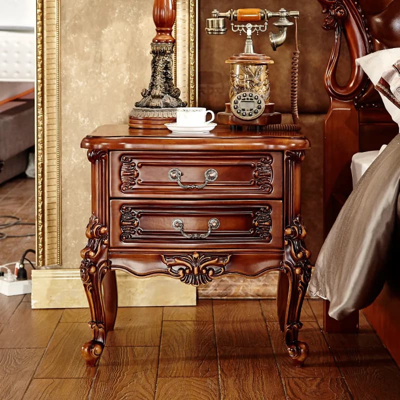 Bedside Table Nightstand Solid Wood Carving Storage Drawer French Vintage Antique European American Bedroom Home Hotel