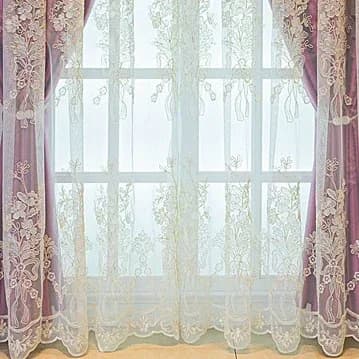 Embroidered Blackout Curtain Panel with Sheer Tulle