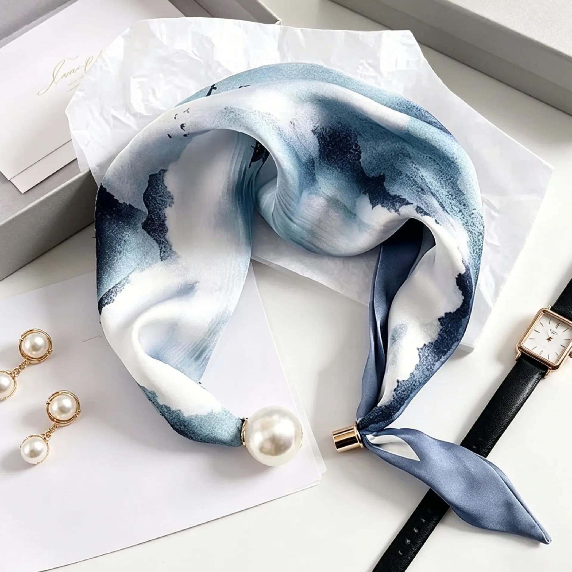 Pearl Stripe Magnetic Buckle Scarf