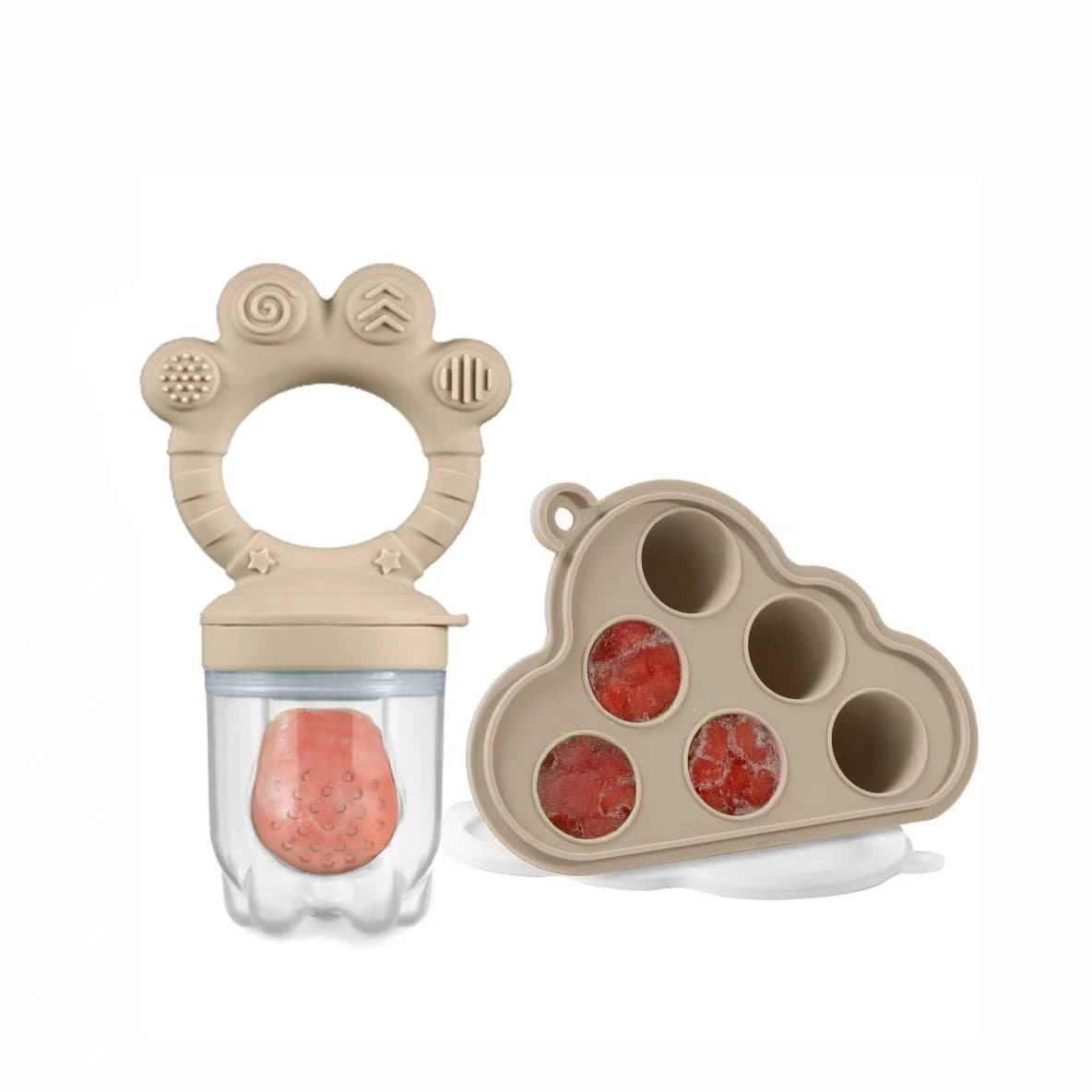 Baby Fruit Food Feeder & Freezer Nibble Tray Combo, Breastmilk Popsicle Molds，Silicone Feeder，Infant Self Feeding, 4M+