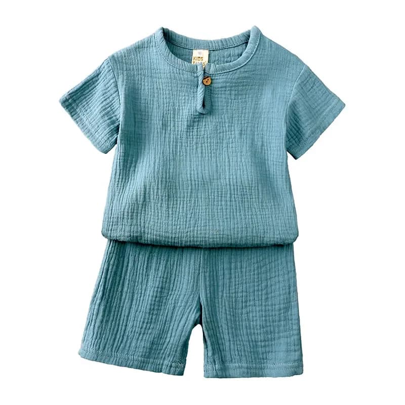 Cotton Linen Kids Clothing Set Short Sleeve