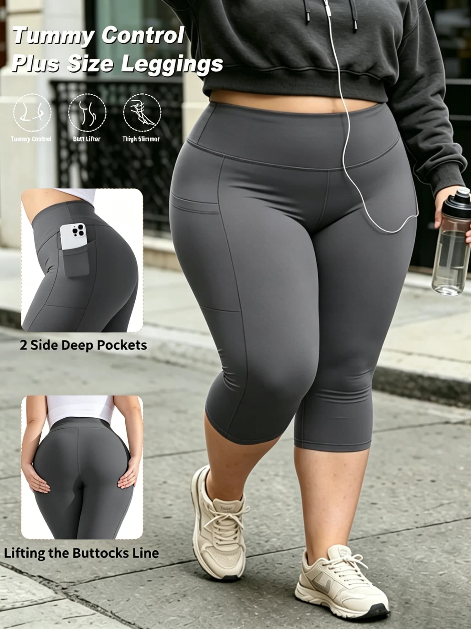 Plus Size High Waist Capri Leggings with Pockets
