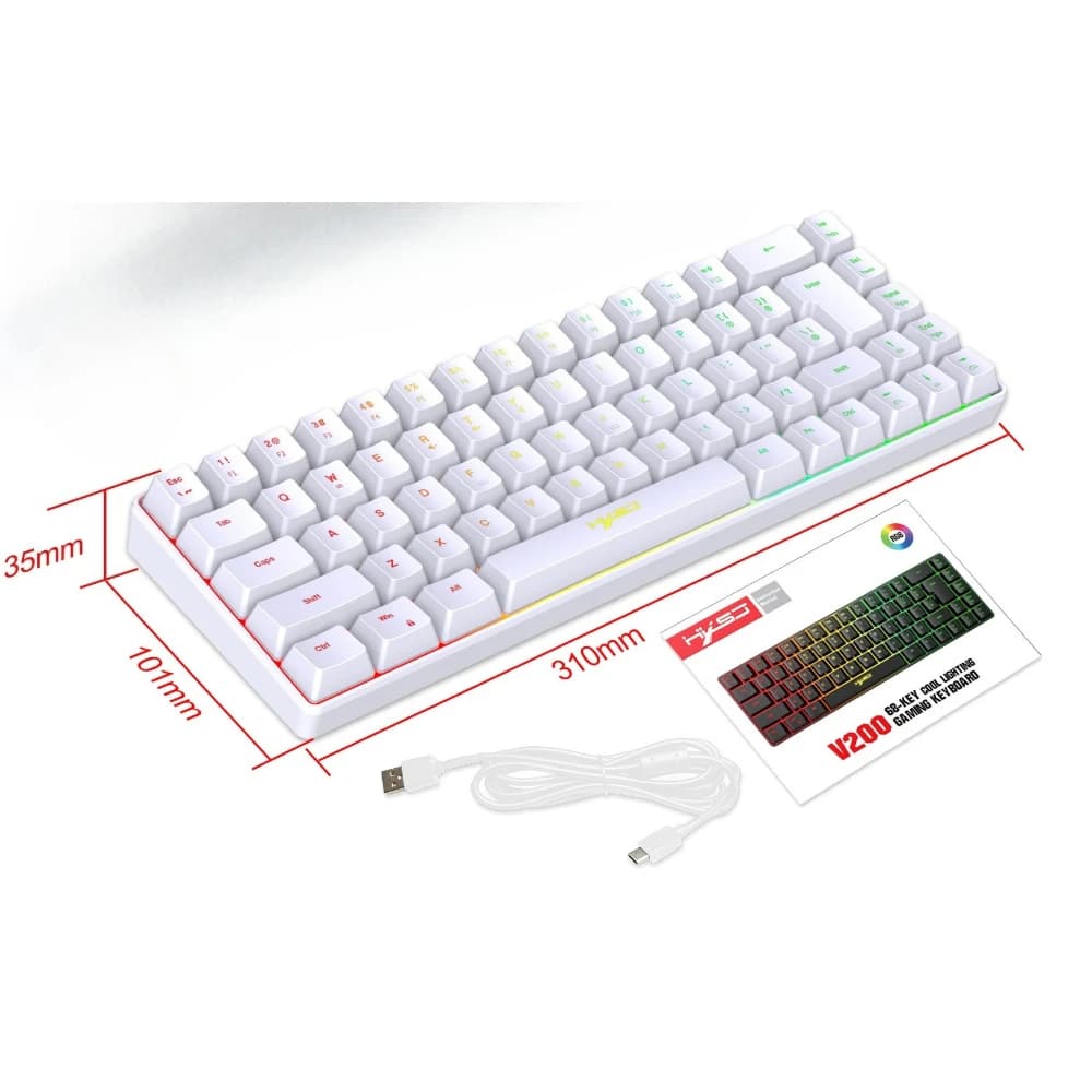 Teclado Gamer Color Game Film Keyboard 65% Key-Line Separation RGB Backlit Multi-Function Wired USB Keyboards Gaming PC Branco