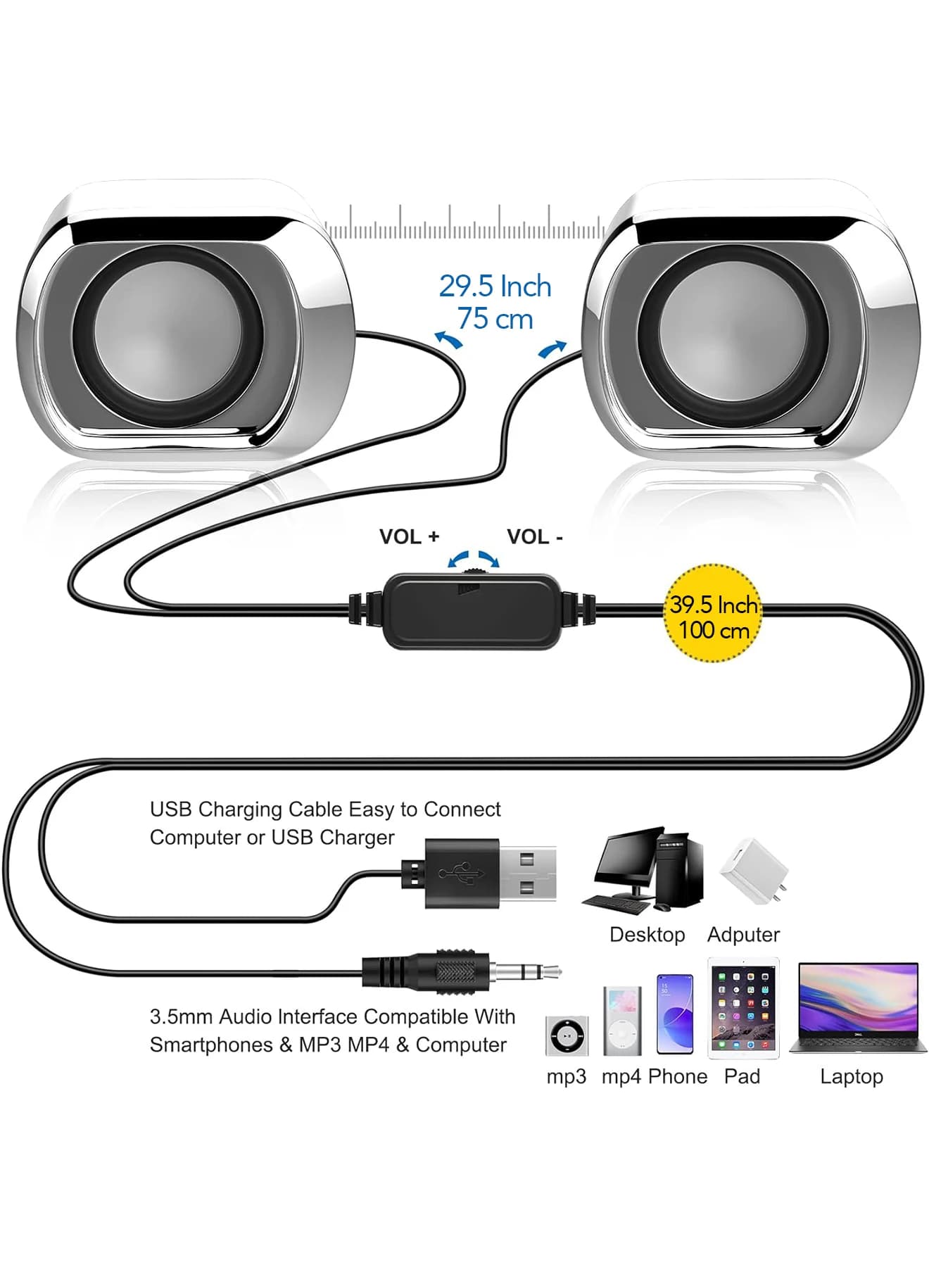 Compact Dual-Drive Desktop Speaker with Volume Control