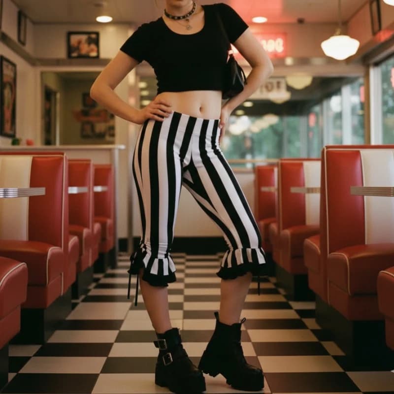 Women's Striped Bell Bottom Capri Pants
