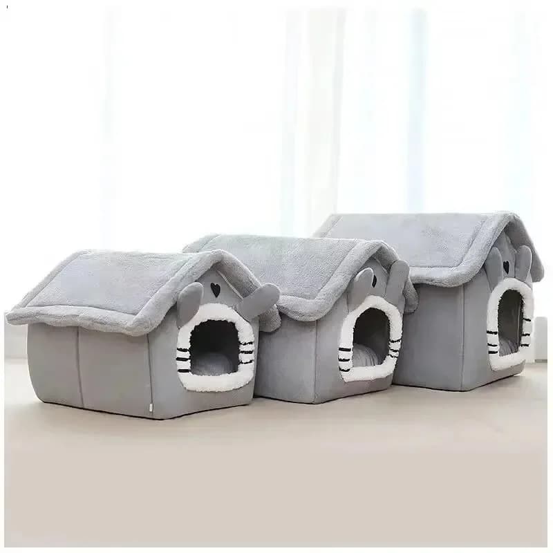 Warm Indoor Dog House Bed with Removable Cushion