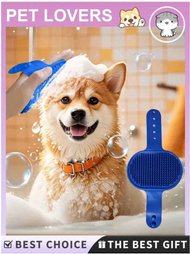 Pet Grooming Kit Pet Hair Remover Glove + Bath Brush Set Dog Cat Massage Shower Brush Pet Deshedding Glove For Dogs Cats
