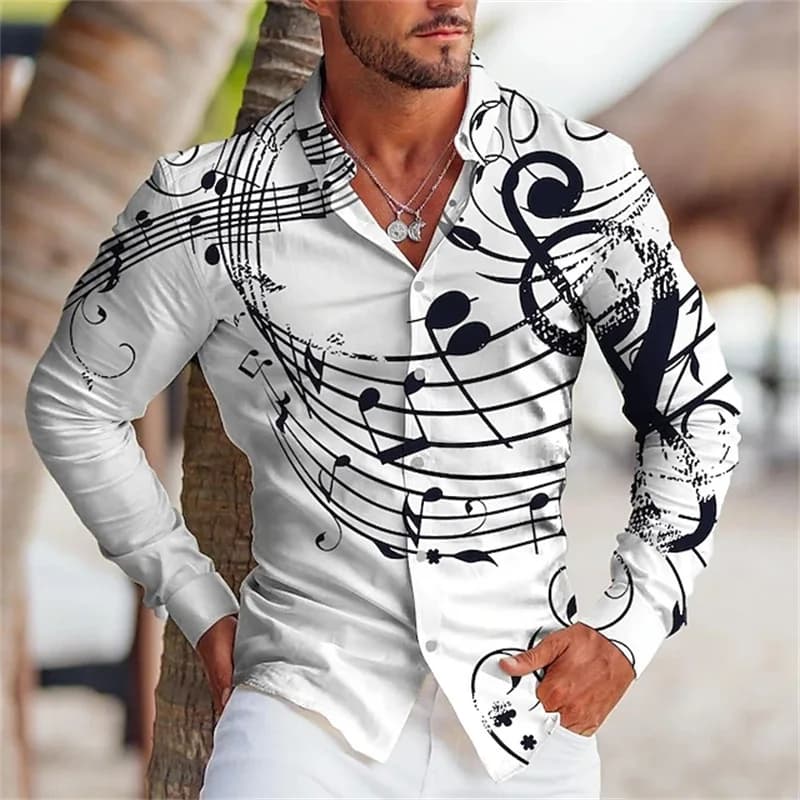 Men's Music Notes Button-Up Shirt
