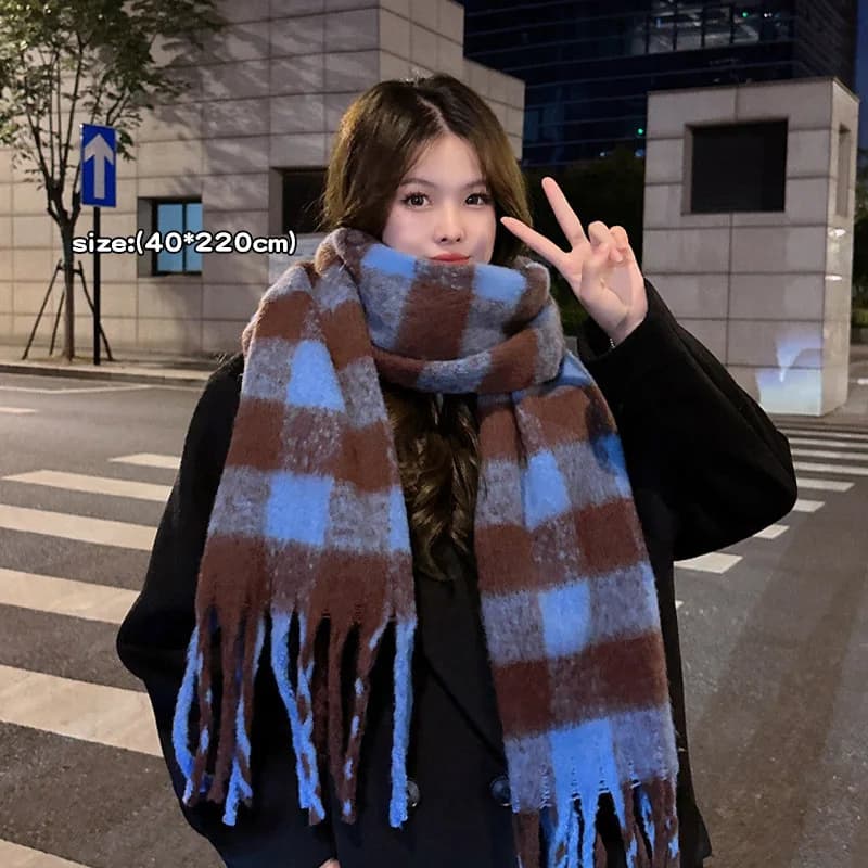 Winter Wool Plaid Scarf