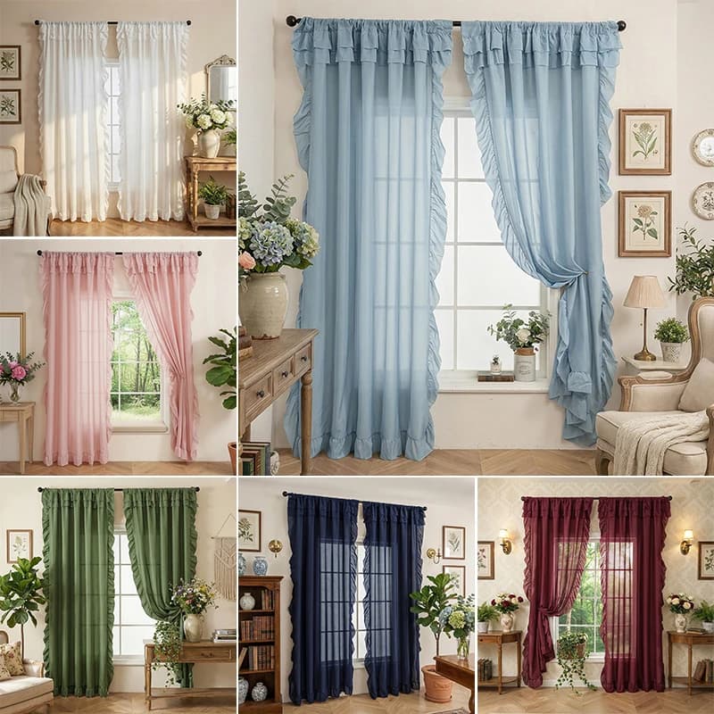 Ruffled Sheer Voile Curtains Light Filtering