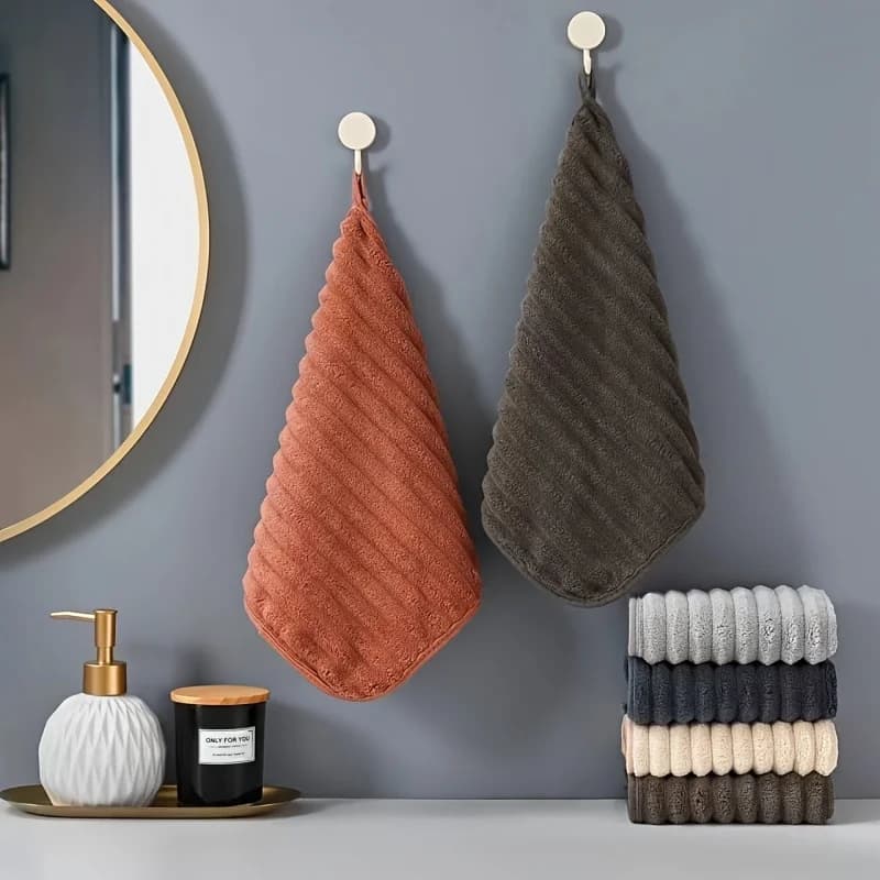 Striped Hand Towels with Hanging Loops, 5-Pack
