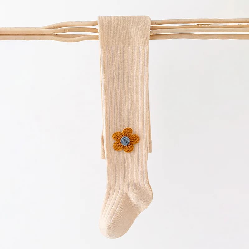 Kids Ribbed Tights With Floral Bow