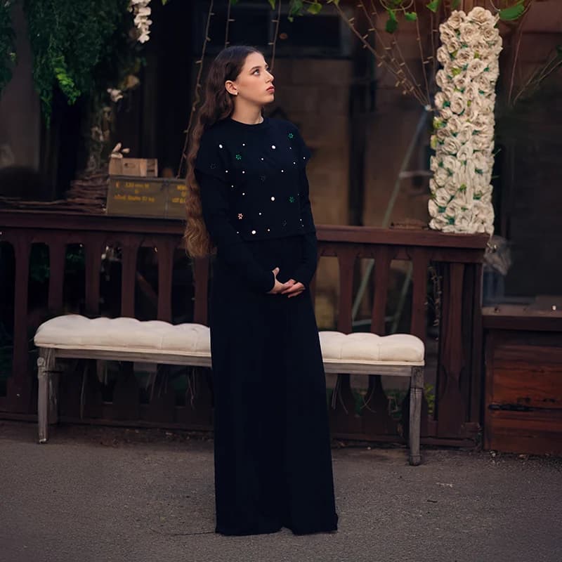 Long Sleeve Maxi Dress with Floral Details