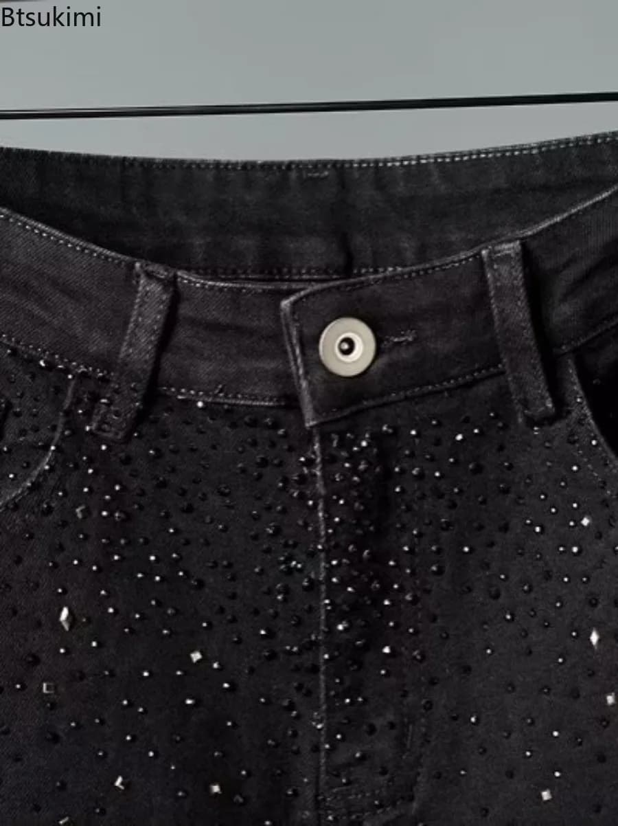 Men's Black Diamond Star Embellished Jeans