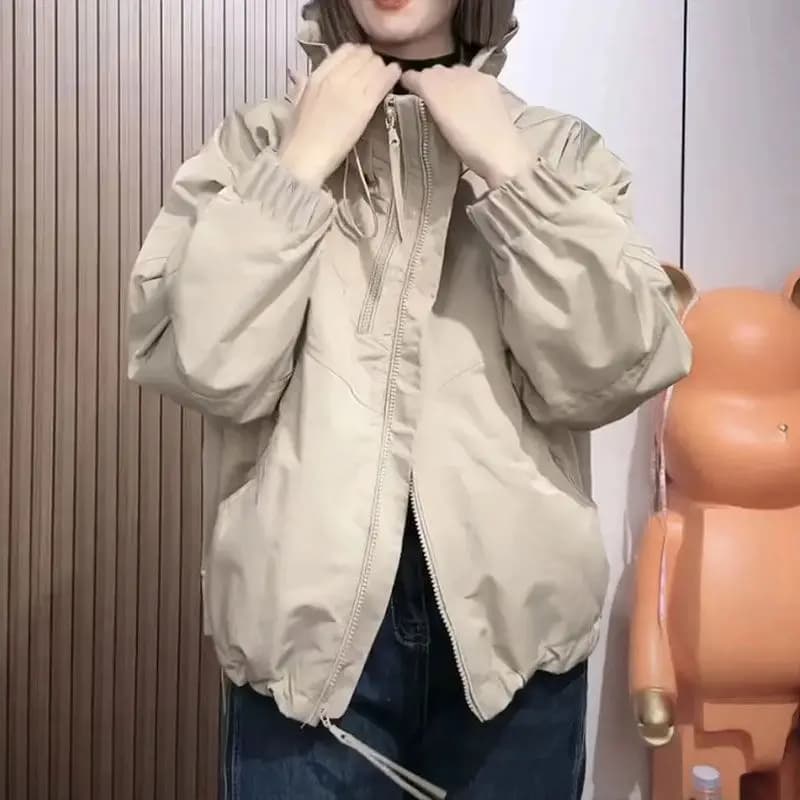 Women's Hooded Stand Collar Short Coat