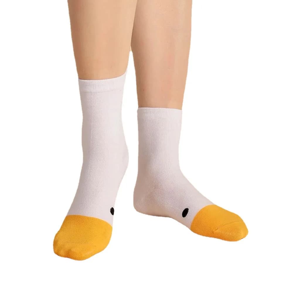 Women's Cotton Cartoon Duck Print Socks White