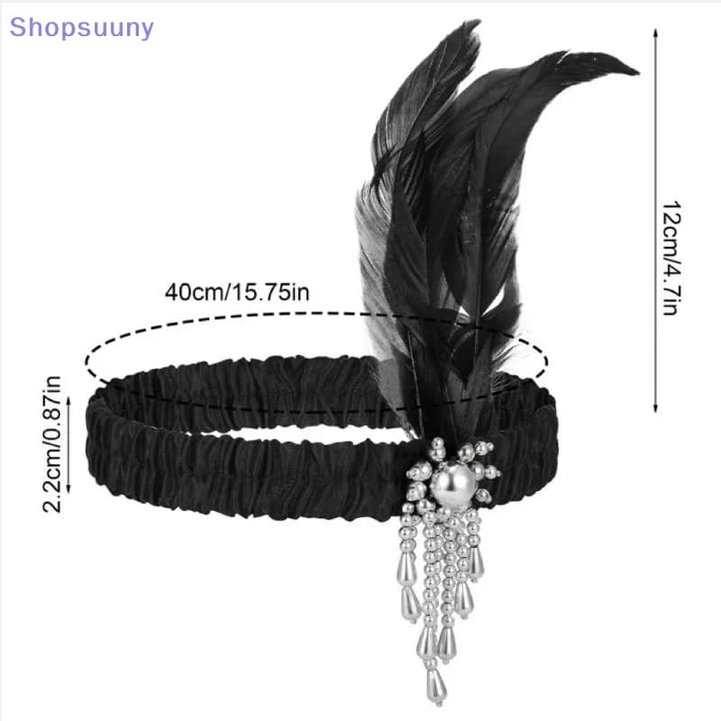 Women's Black Beaded Feather Headband
