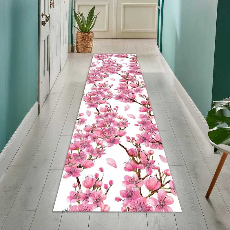 Cherry Blossom Floral Runner Rug