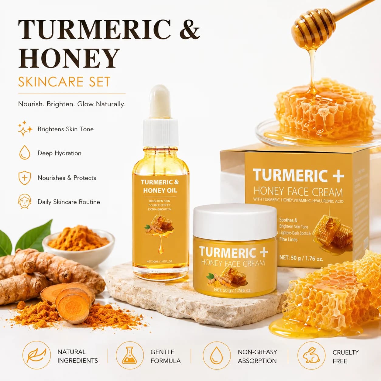 Turmeric Honey Face Oil and Moisturizing Cream Set