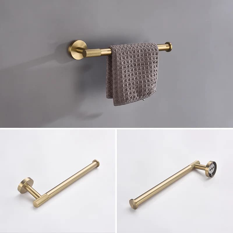 Bathroom Hardware Accessories Set Brushed Gold Knurled Brass Kit Towel Bar Ring Robe Hook Paper Holder Towel Ring Toilet Brush