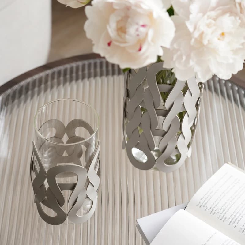 Glass Vase with Leather Weaving Accent