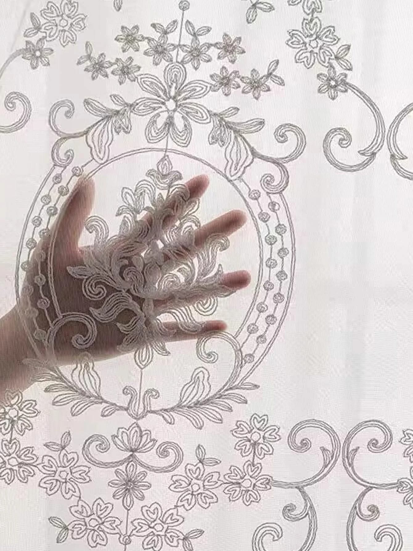 White Embroidered Floral Voile Sheer Curtains