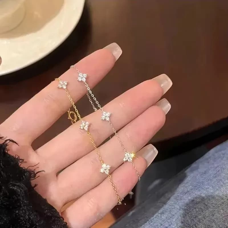 Crystal Four Leaf Flower Gold Stainless Steel Bracelet