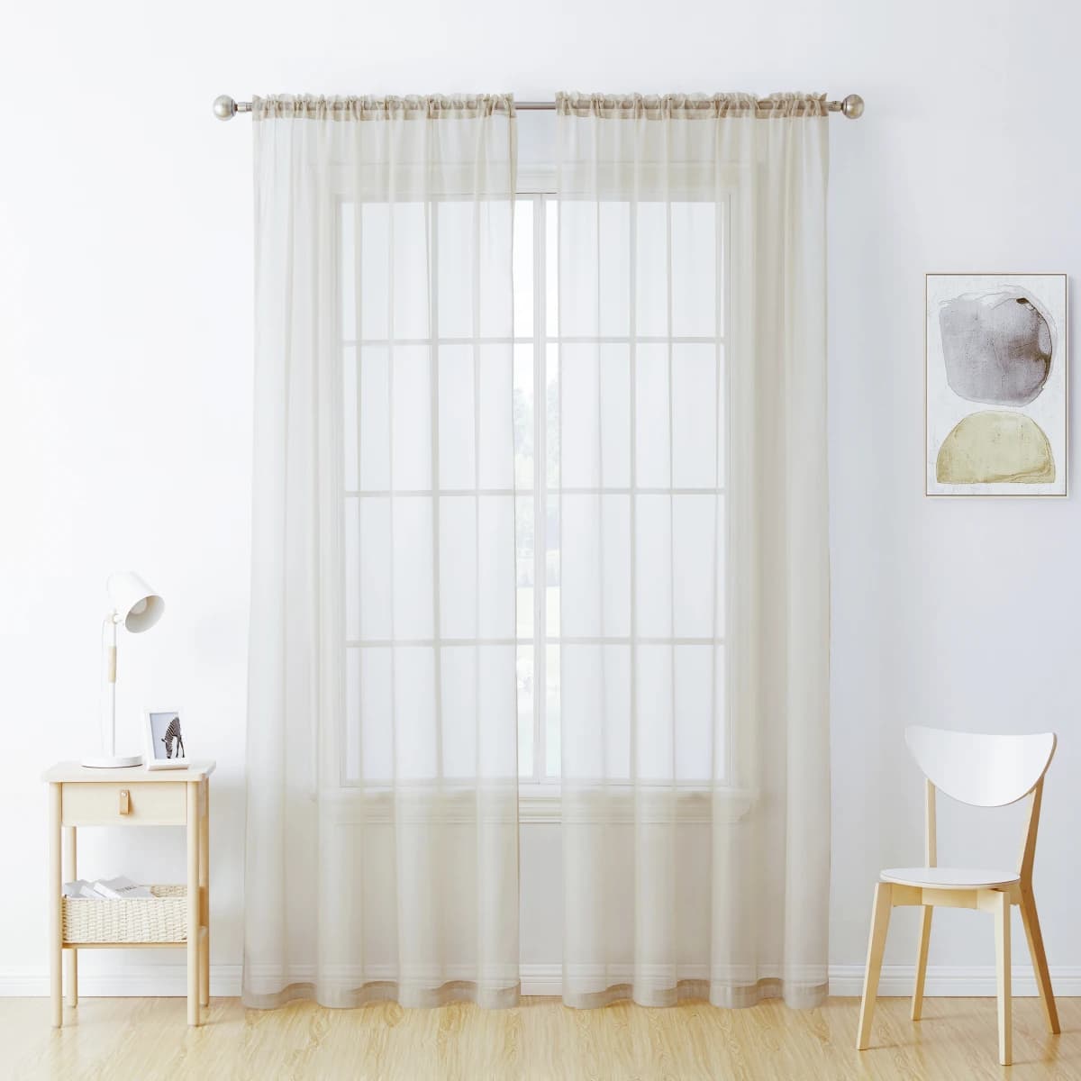 Sheer White Curtain Panels with Rod Pocket