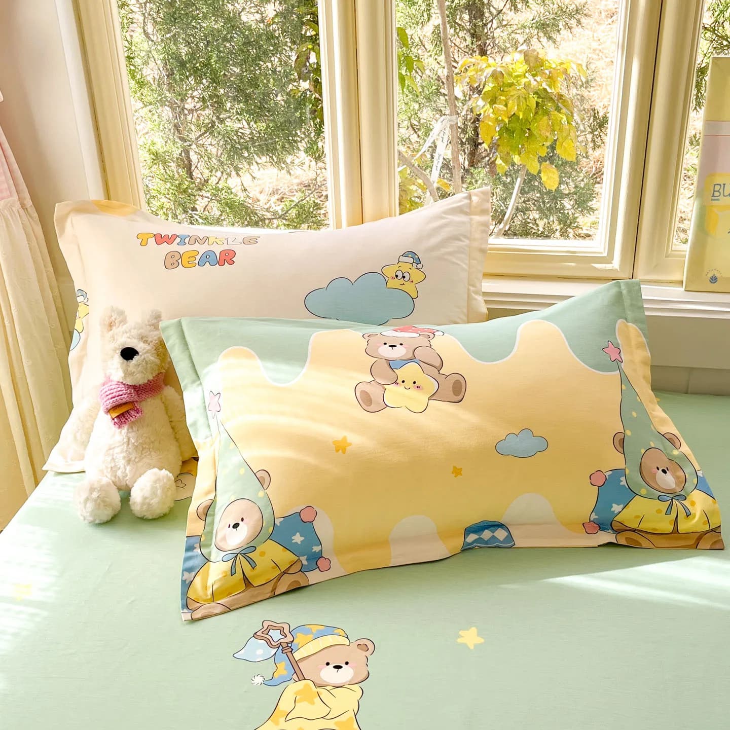 Cartoon Print 100% Cotton Bedding Sets Queen King Floral Duvet Cover Set with Flat Sheets and Pillowcase Single Double Bed Set