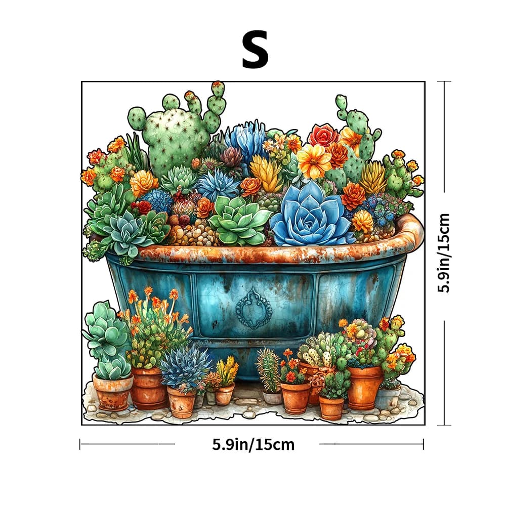Wooden Puzzle with Animal and Succulent Shapes